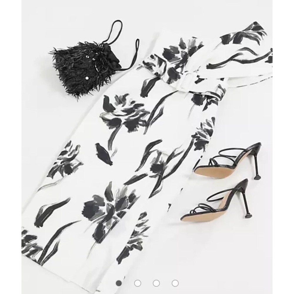 New ASOS design Women Black White Floral Print One Shoulder Scuba Midi Dress 2 4 - Picture 4 of 10